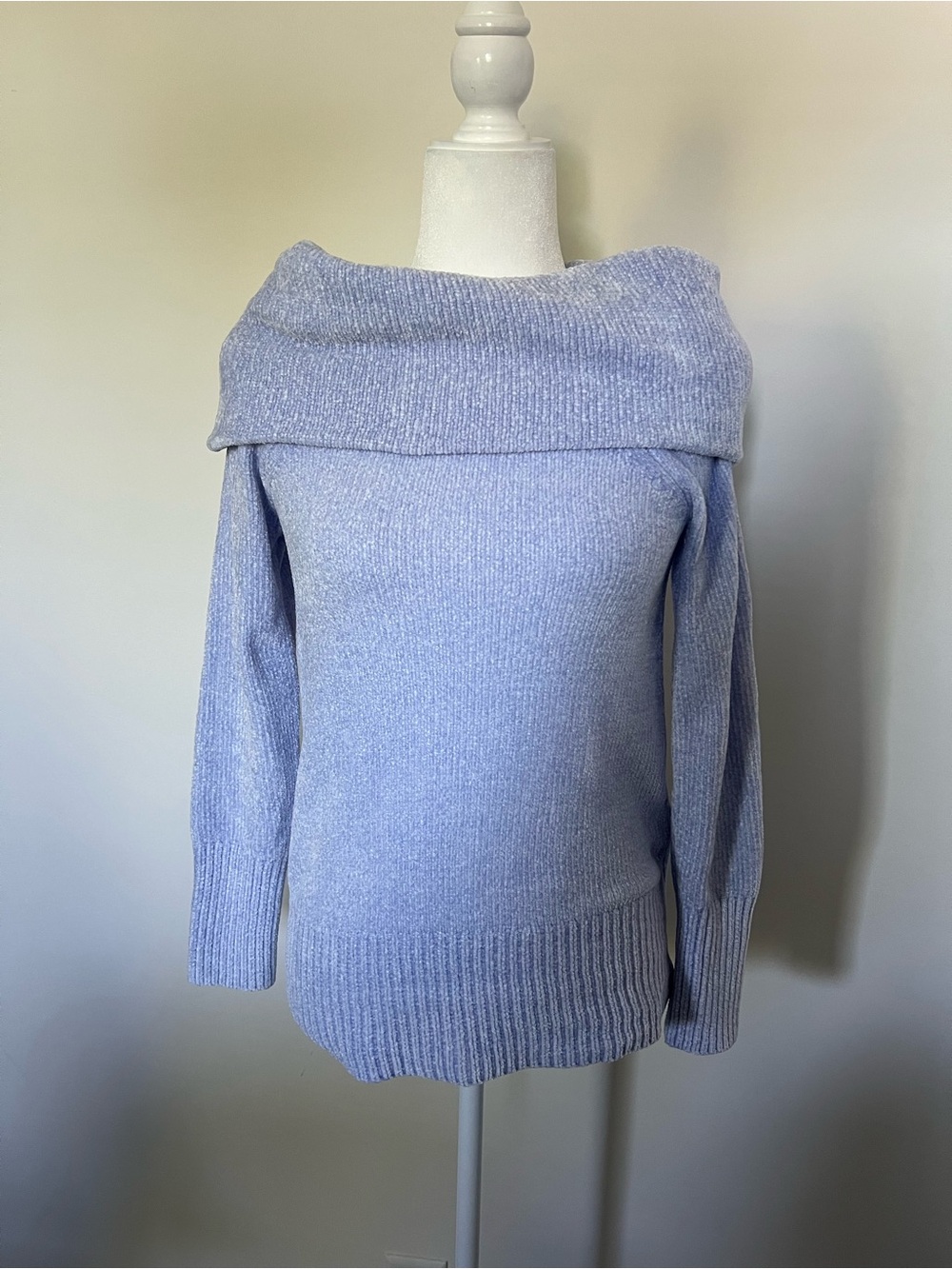 White House Black Market Light Lavender Off-Shoulder Sweater